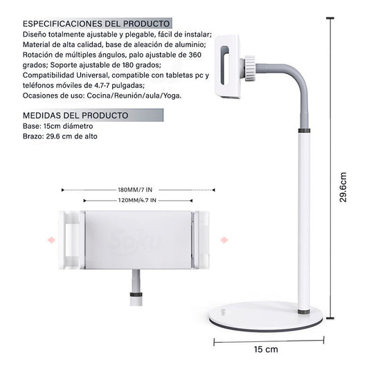 Soku Base Celular Mini Tableta Soporte Gira 360 4.7'' A 7''