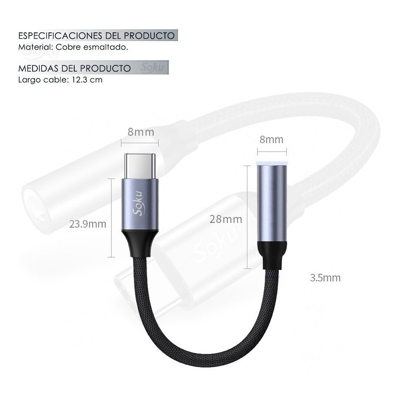 Adaptador Usb 3.1 Tipo-c A Auxiliar 3.5 Audifono Micrófono