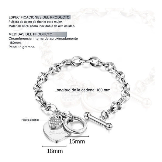 Pulsera Personalizada Grabado Corazon Acero Titanio Forever