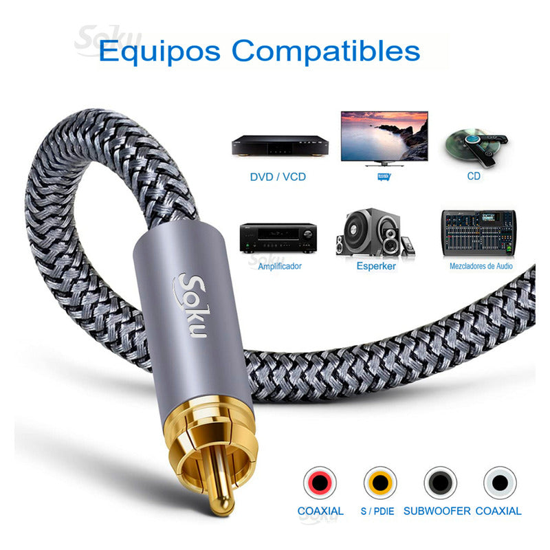 Soku Cable Audio Coaxial Rca A Rca Blindado Video Av Hifi