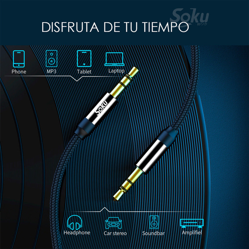 Cable Auxiliar Audio Jack 3.5mm A 3.5mm Macho Macho Rudo 24k