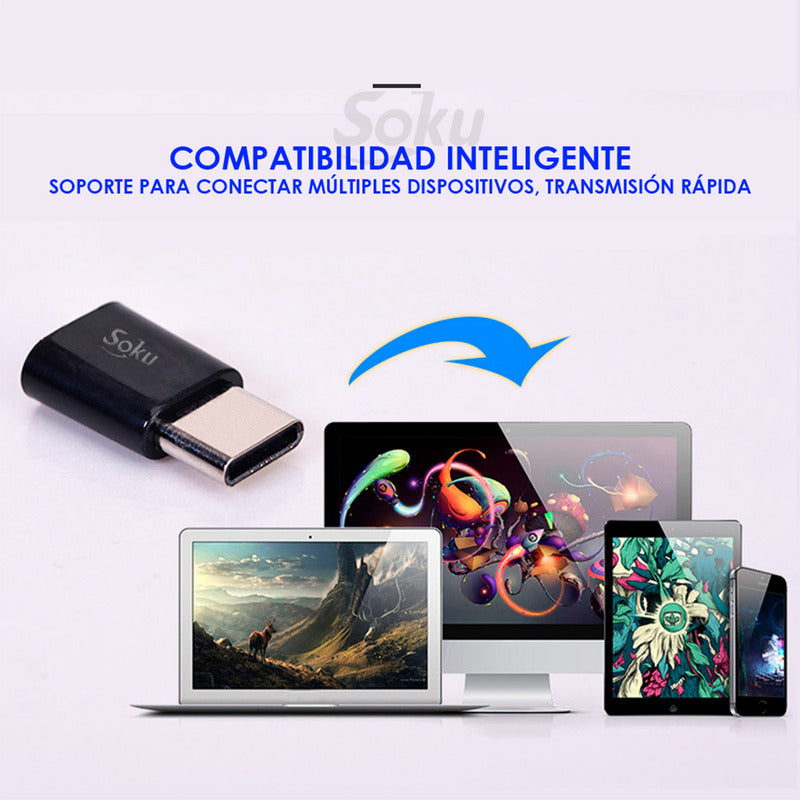 Soku 2 Adaptadores Tipo C A Micro Usb V8 2.0 Universal