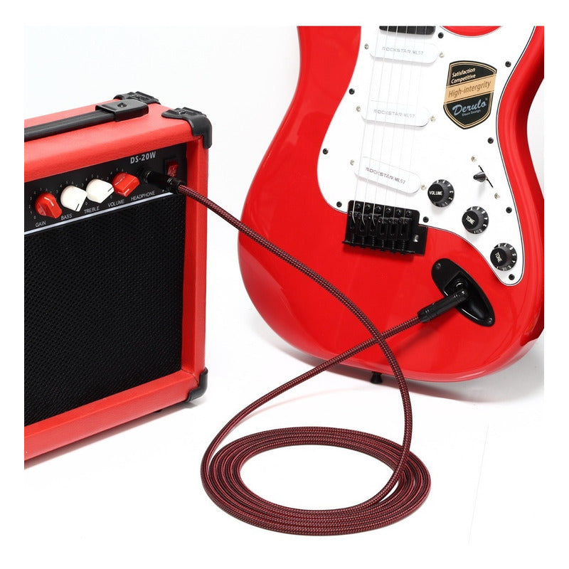 Cable Guitarra Estereo Ts Jack 6.35 2 Macho Rudo Hifi 24k 3m
