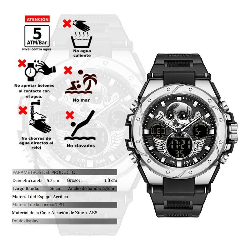 Reloj Dual Militar Deportivo Chopper Calavera Anti Shock Sd