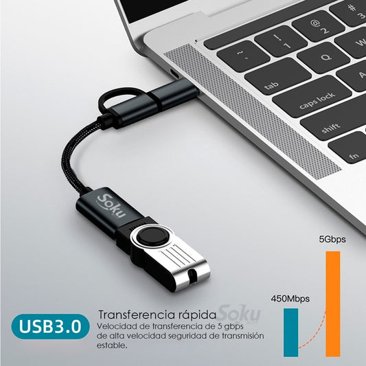 Cable 2 En 1 Adaptador Micro Usb V8 Tipo C A Usb 3.0 Otg