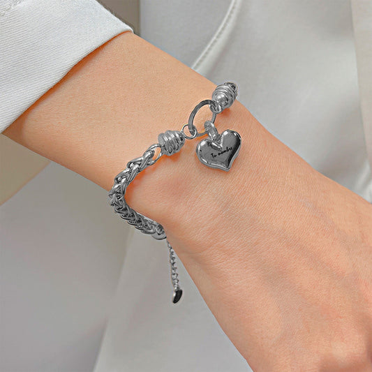 Soku Pulsera Corazon 3d Personalizada Grabado Acero Titanio