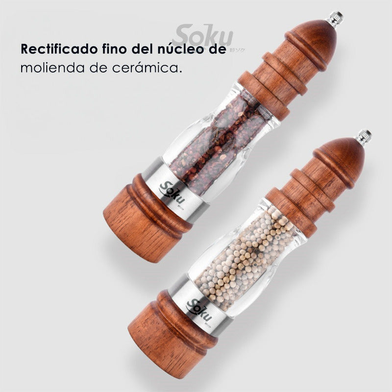 Molino Madera Exhibidor Lujo Pimienta Sal Especias 8in