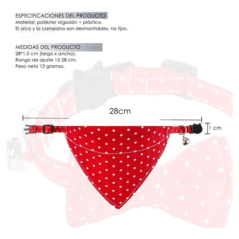Soku Collar De Seguridad Gato Moño Cosido Pañoleta Broche