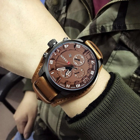 Reloj Cronometro Cuero Original Mov Japones Contra Agua Cu