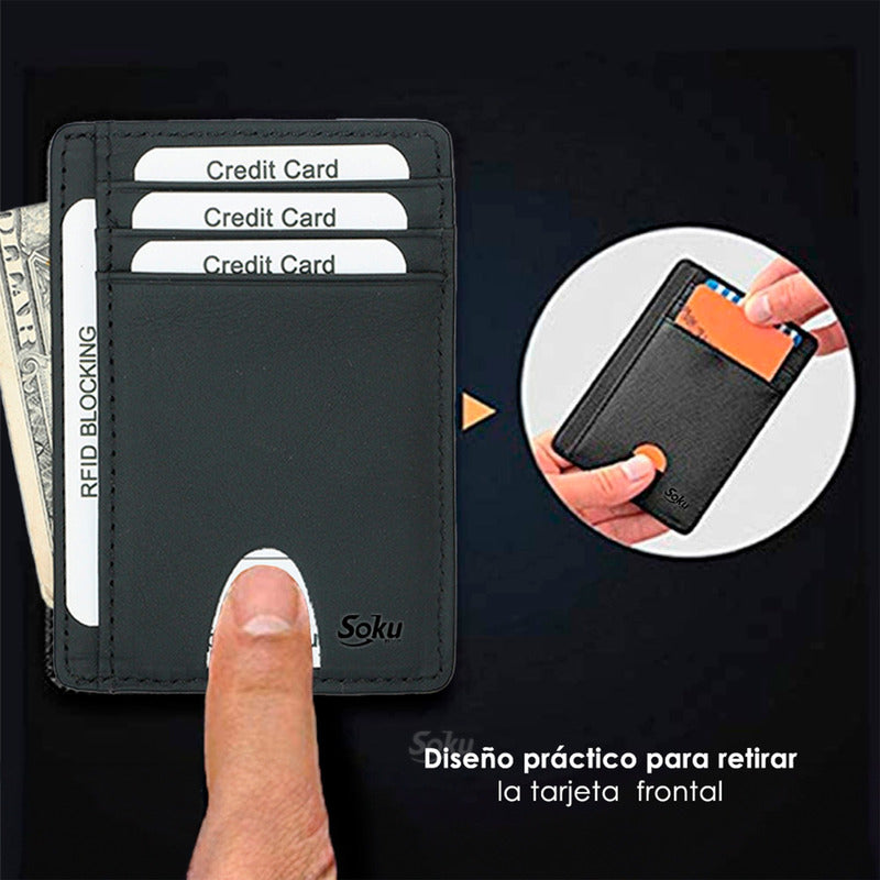 Tarjetero Billetera Cartera Fibra De Carbono Bloqueo Rfid