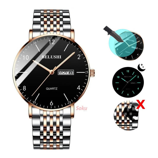 Reloj Hombre Inoxidable Fluorecente Resistente Agua 3 Bar Bs