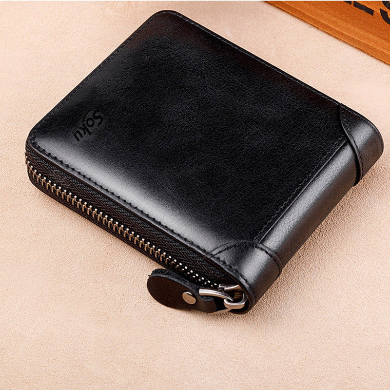 Cartera Zipper Tag Monedero Antirrobo Rfi Piel Premium Soku