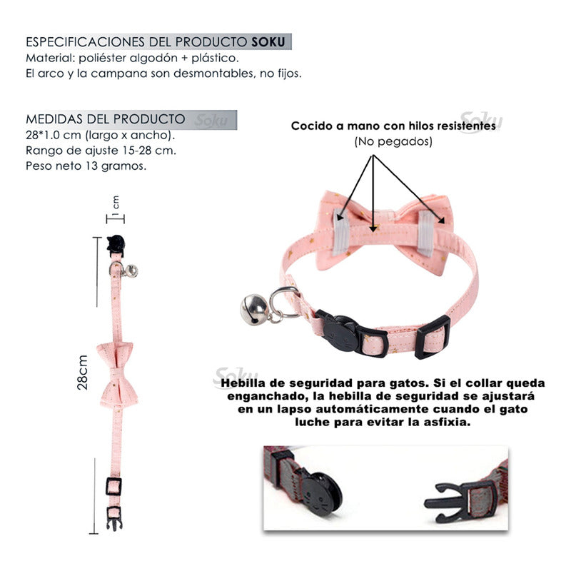 Soku Collar De Seguridad Para Gato Moño Firme Dots Elegante