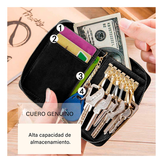 Soku Cartera Tarjetaro Monedero Cierre Piel Genuina