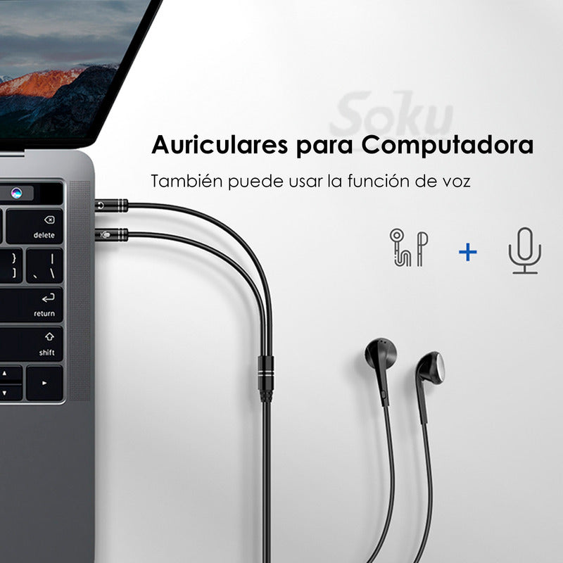 Cable Divisor Adaptador Jack 3.5mm 2 Machos A 1 Hembra Largo