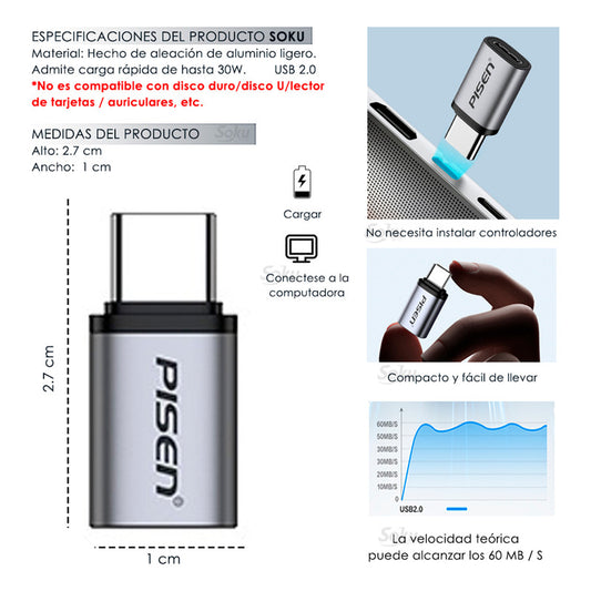 Adaptador Lightning A Tipo C Para iPhone 15 Android 30w