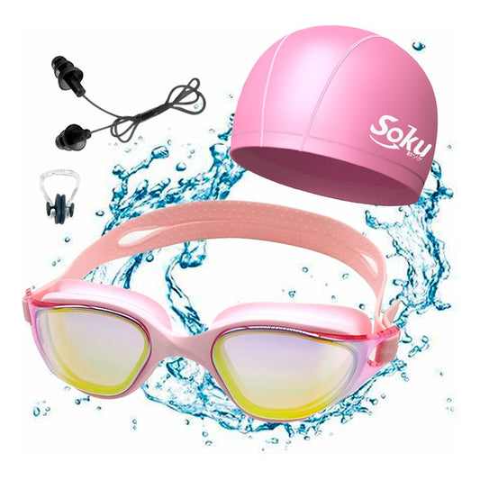 Kit Natación Profesional Mujer Hombre Set Lentes Gafas Gorra