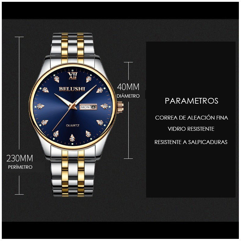 Reloj Acero Inoxidable Brillantes Fechador Contra Agua Bs