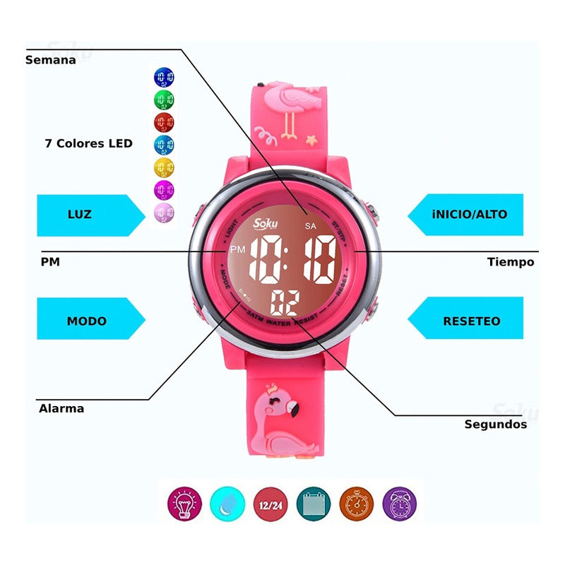 Reloj Infantil Caricaturas 3d Niña Kawaii Contra Agua Led