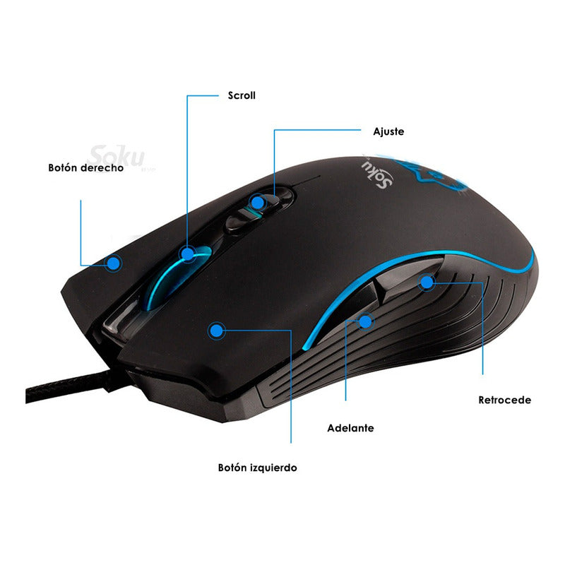 Soku Raton Mouse Top Led 6d Gamer Dpi Ajustable Kawaii