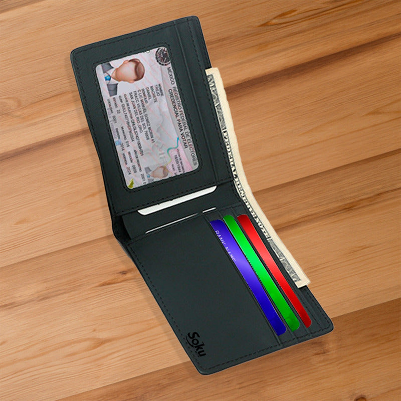 Cartera Billetera Fibra Carbono Antirrobo Piel Genuina Rfid