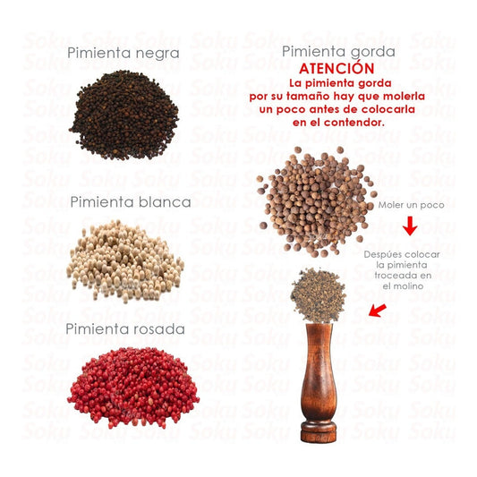 Molino Madera Pimienta Sal Ergonomico Extra Firme 8in