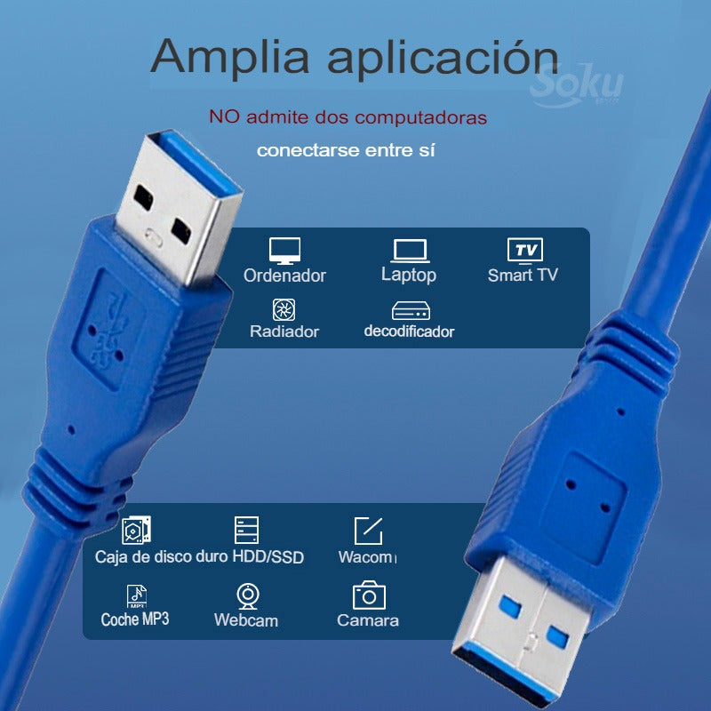 Cable Usb 3.0 Macho A Macho Tipo A 5gbps Datos 1.5 Mt