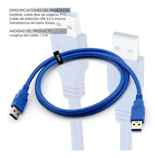 Cable Usb 3.0 Macho A Macho Tipo A 5gbps Datos 1.5 Mt