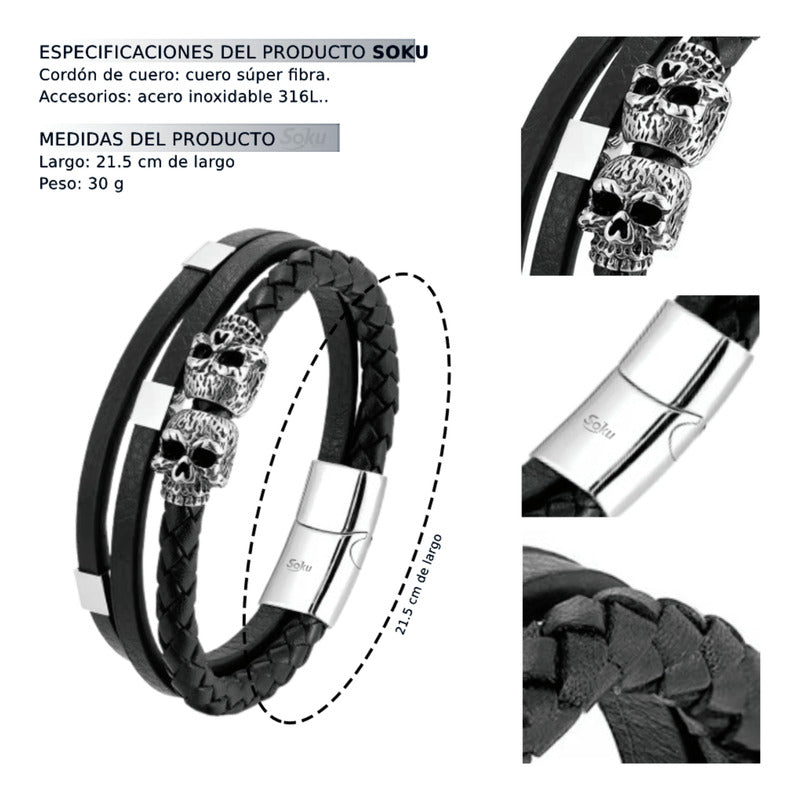 Soku Pulsera Personalizada Craneos Inoxidable Micro Piel