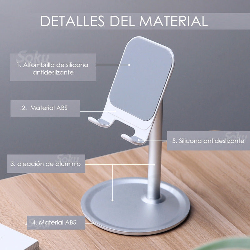 Soporte Escritorio Tablet Porta Celular Base Aluminio Lujo