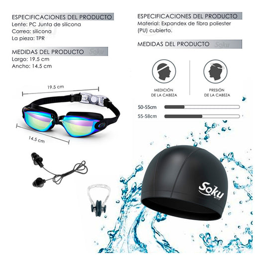 Kit Natación Profesional Mujer Hombre Gafas Polarizada Gorra