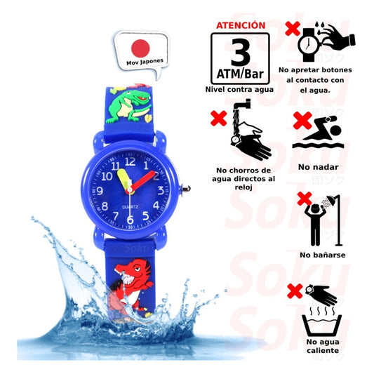 Reloj Led Niños Dinosaurios Kawai 3d Impermeable Mov Japones