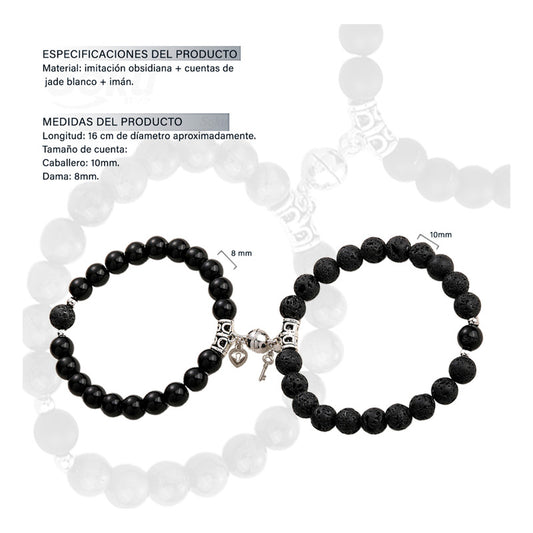 Pulseras Duo Pareja Piedra Iman Amor Llave Candado
