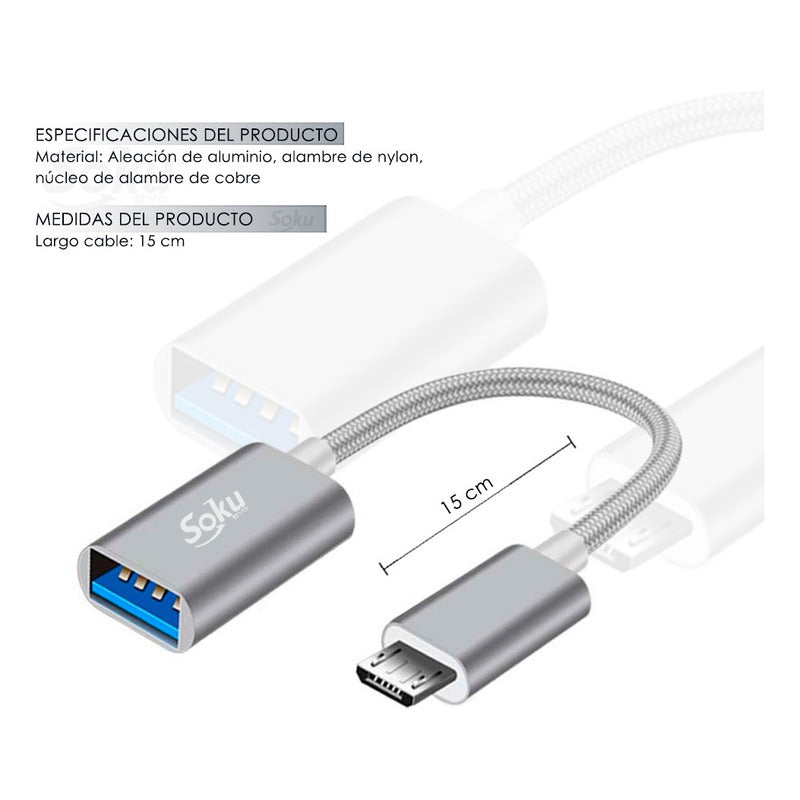 Cable Otg Datos V8 Micro Usb Macho A Usb 3.0 Hembra