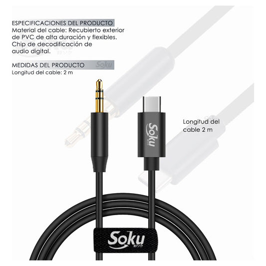Cable Adaptador Usb Tipo C A 3.5 Mm Aux Chip Dac Hifi Pro 2m