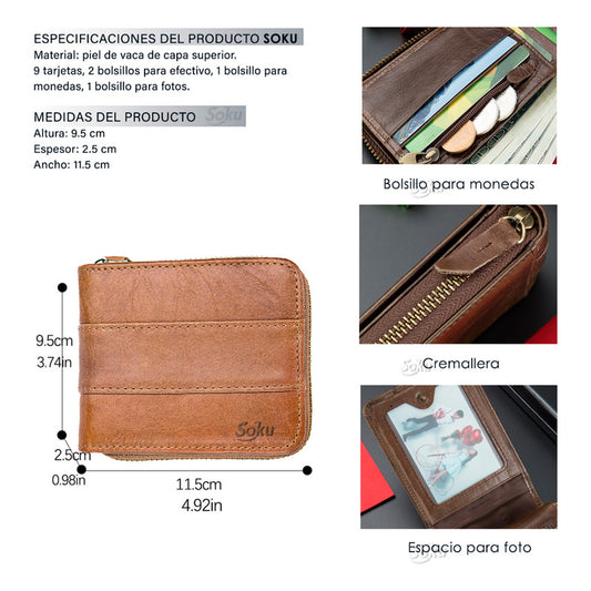 Soku Cartera Bloqueo Rfid Cierre Dura Piel Genuina Premium