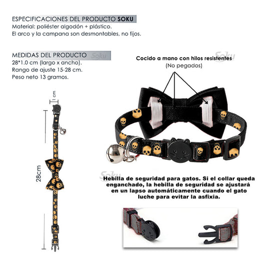 Soku Collar De Seguridad Para Gato Moño Firme Dots Elegante