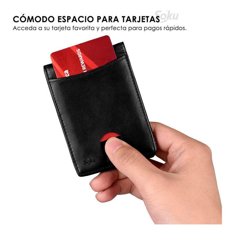 Billetera Cartera Fibra Carbono Antirrobo Clip Piel Genuina