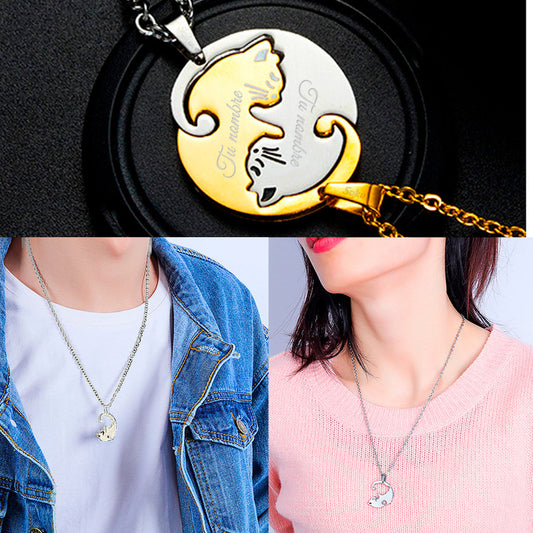 2 Collares Personalizado Parejas Amor Gato Acero Inoxidable