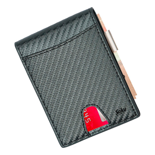 Cartera Billetera Fibra Carbono Antirrobo Clip Piel Genuina