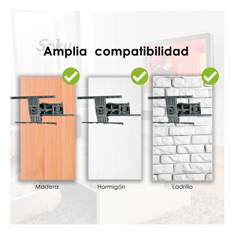 Soku Soporte Pantalla 40-80 Gira Brazo Retractil Extra Firme