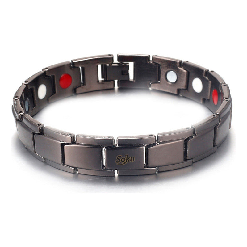 Pulsera Brazalete Acero Inoxidable Terapia Iman Negro Aa0011