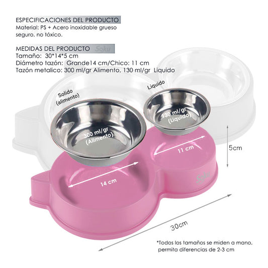 Tazon Doble Acero Inoxidable Perro Medio Y Gato Grande Soku
