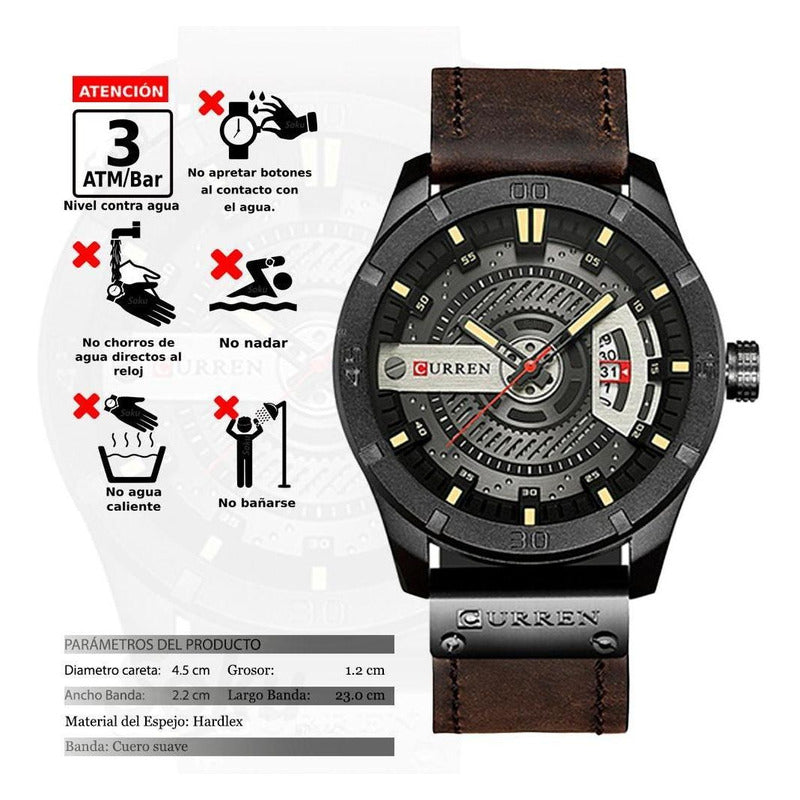 Reloj Cuero Original Con Estilo Fechador Cu