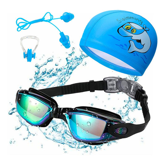 Set Natación Gorra Tapones Gafas Ajustables Niños 2-14 Años