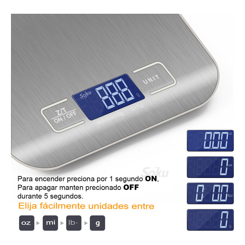 Bascula Cocina Acero Inoxidable Dieta Digital 5kg Calidad