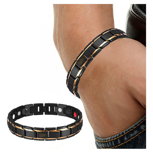 Pulsera Brazalete Acero Inoxidable Terapia Oro Negro Aa0011