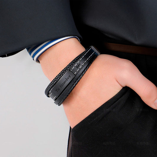Soku Pulsera Personalizada Piel Acero Inoxidable Titanio