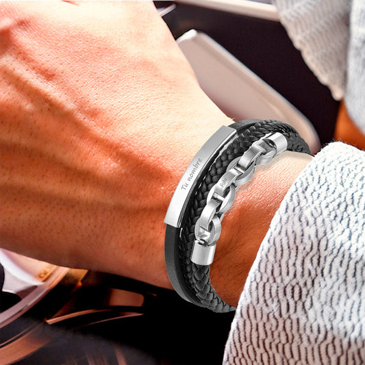 Soku Pulsera Personalizada Cuero Acero Inoxidable Cadena Pro
