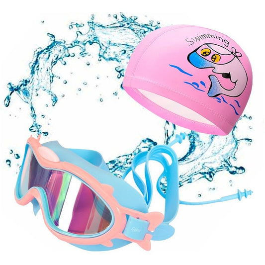 Set Natación Gorra Gafas Buceo Ajustable Niños 2-14 Años
